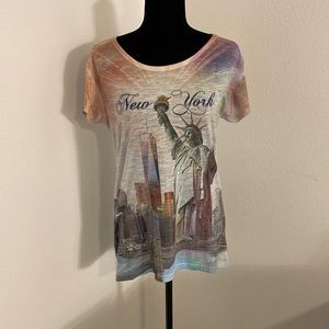 Sweet Gisele New York Statue of Liberty Bling Front  Tee Size L